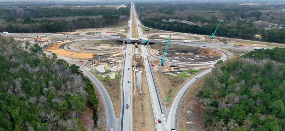 Aerial view of construction zone